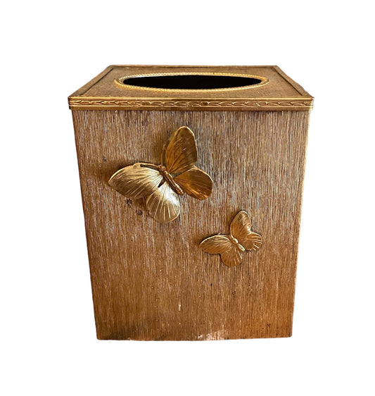 1960s Stylebuilt Accessories Hollywood Regency Gold Color Metal Butterflies Tissue Box Cover