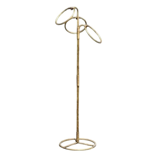 Glamorous Vintage Tall Floor Standing Metal Gold Color Towel Holder With Three Rings and Rope Details