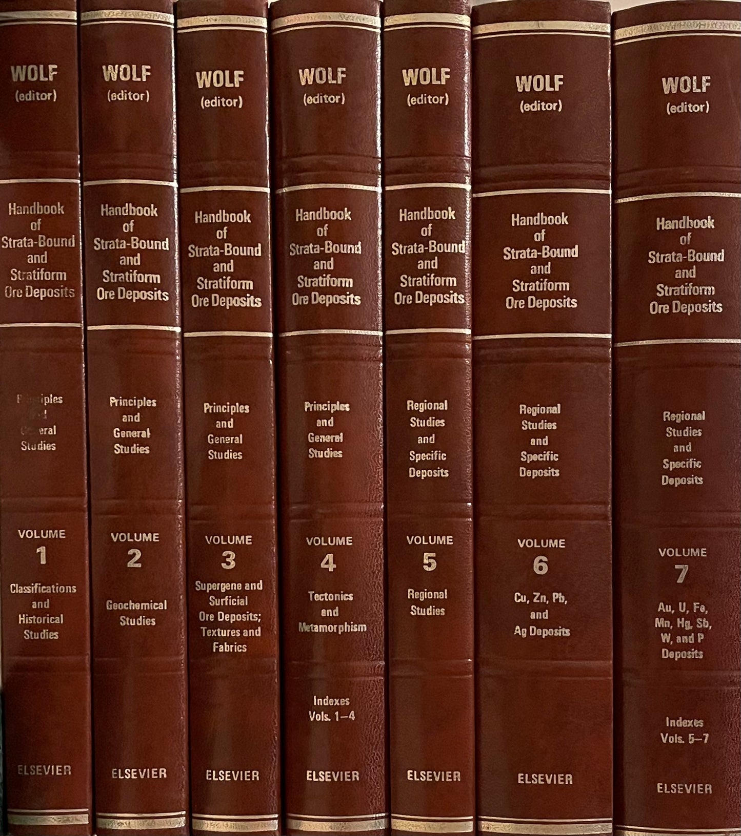 Handbook of Strata-Bound and Stratiform Ore Deposits Assumed First Edition 7 Volume Set Volumes 1-7 Edited by K.H. Wolf Published in 1976 by Elsevier Scientific Publishing Company