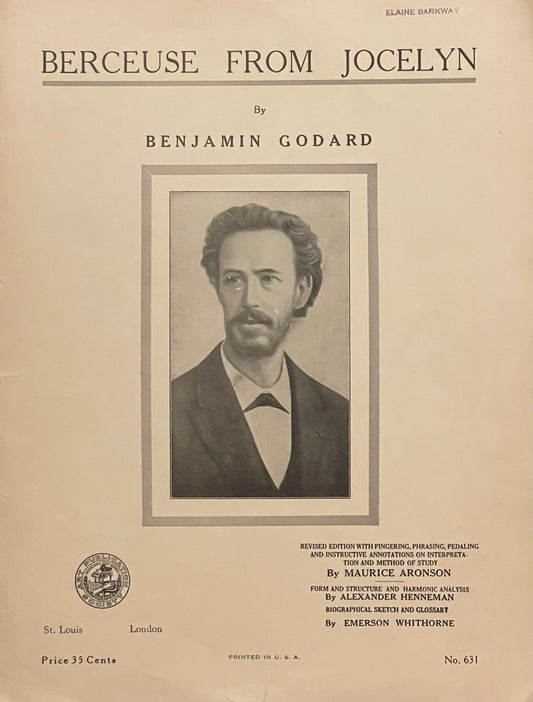 Berceuse From Jocebyn by Benjamin Godard Published in 1918 by Art Publication Society