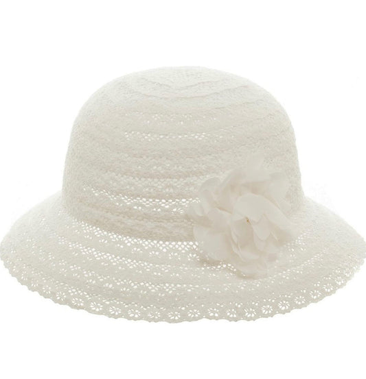 Nolan IT Toddler Girls White Lace Bucket Hat With Cute Flower 100% Cotton Size 2-4T