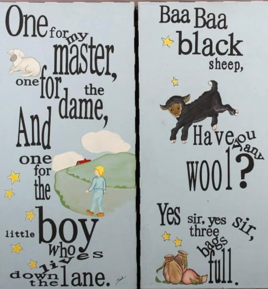 Pair of One-of-a-Kind Nursery Rhyme Paintings Signed by Sarah From Sarah Kilgore Studio