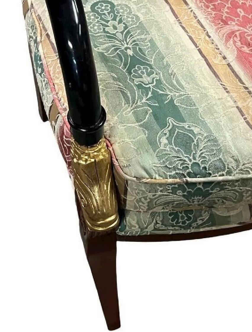 Vintage Empire Style Fish Design Gold Color Carving Details Silk Upholstered Armchair
