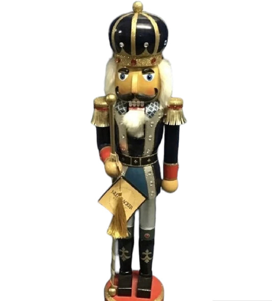 Vintage Tall Handcrafted Nutcracker Village Nutcracker Wearing Jeweled Hat With Original Tag