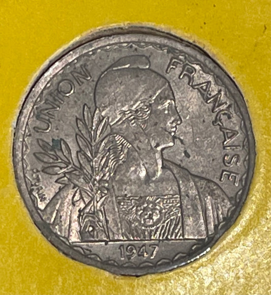 1947 Union Francaise Federation Indochinoise 1 Piastre Coin