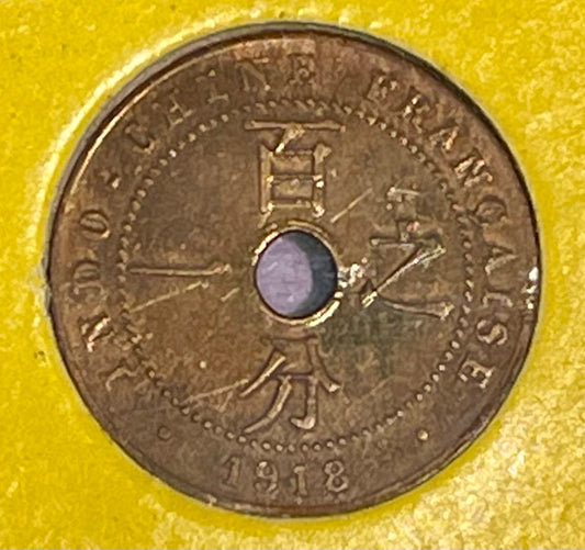 Antique 1918 Indo-Chine Francaise Republique Francaise Cent Bronze Coin