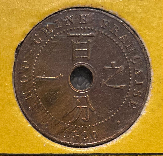 Antique 1920 Indo-Chine Francaise Republique Francaise Cent Bronze Coin