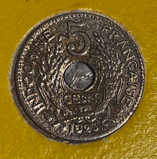 Antique 5 Cent Indochine Francaise 1923 Francaise Republique Copper Nickel Coin