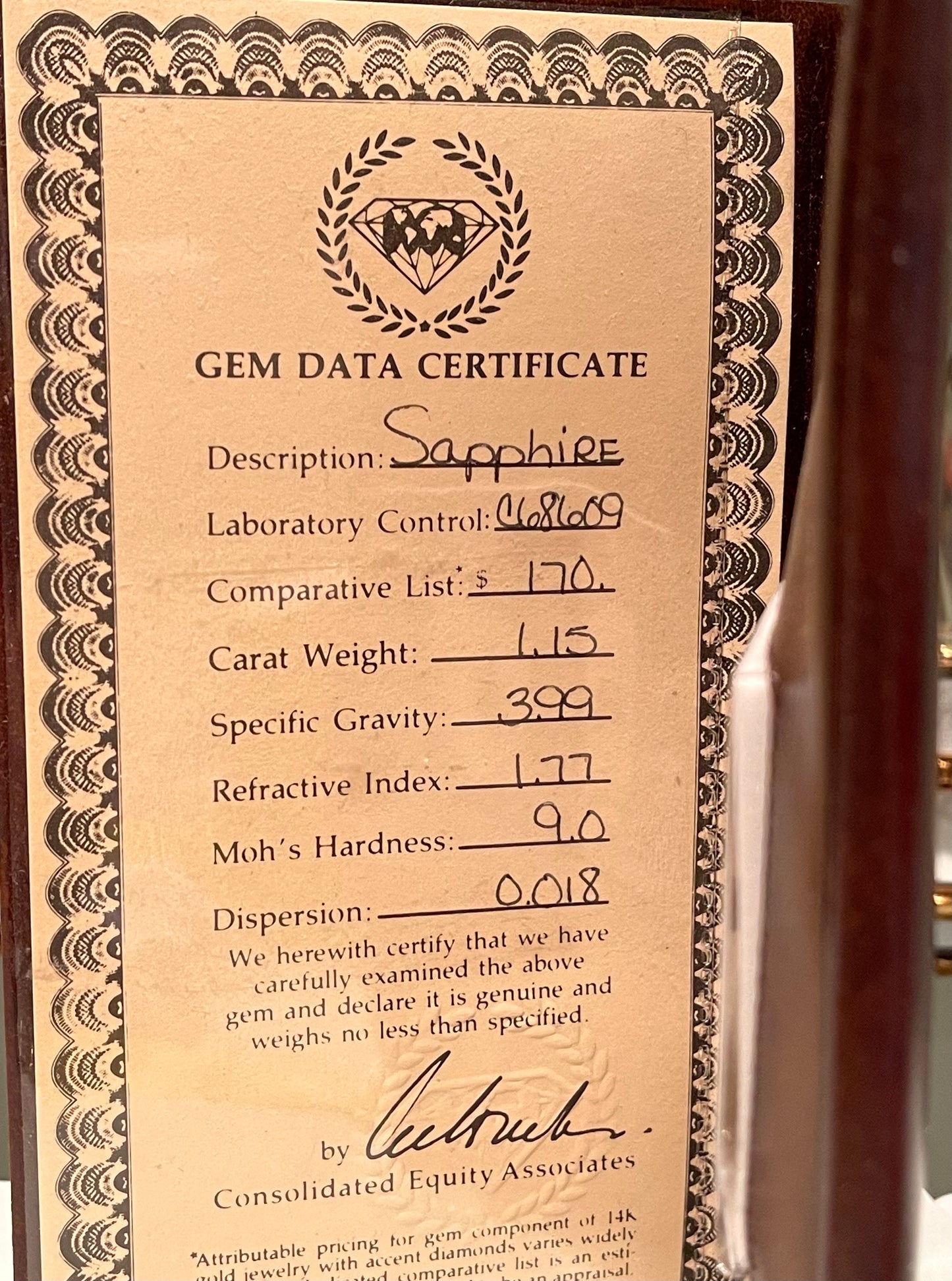 1.15 Carat Weight Genuine Sapphire with Gem Data Certificate