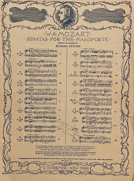 Sonata XVI W.A. Mozart Published in 1918 by G. Schirmer