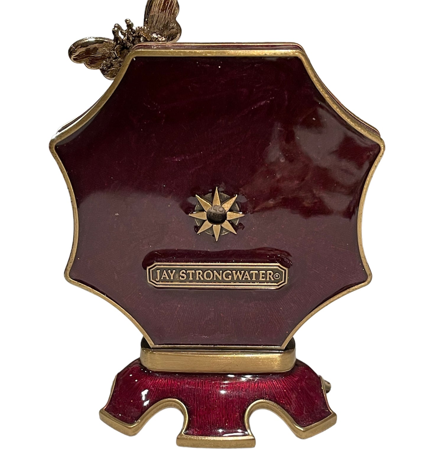 Jay Strongwater Octagonal Dumont Bee Desk Clock in Red Enamel-Swarovski Crystals
