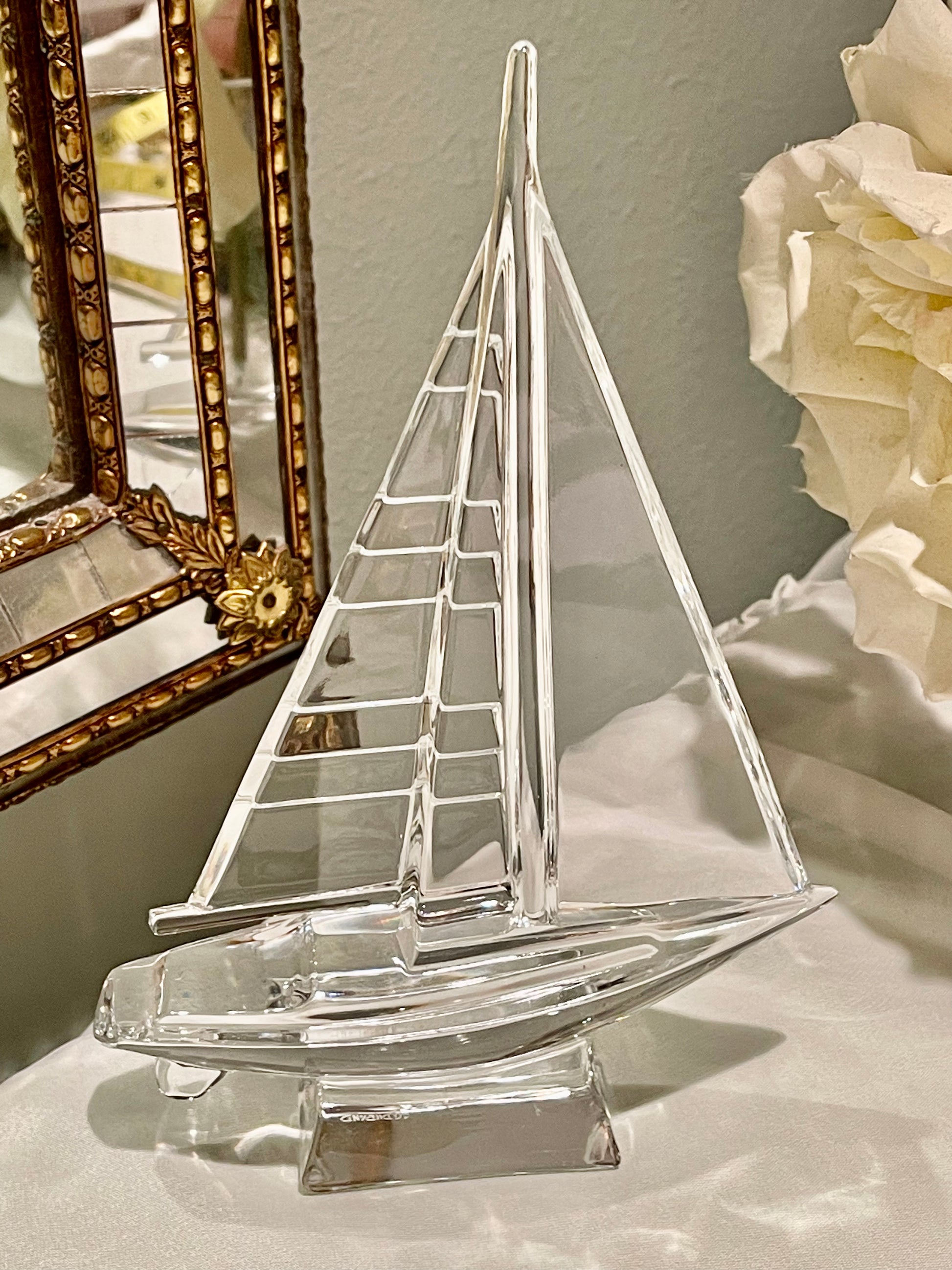 Tall J.G. Durand Crystal Sailboat